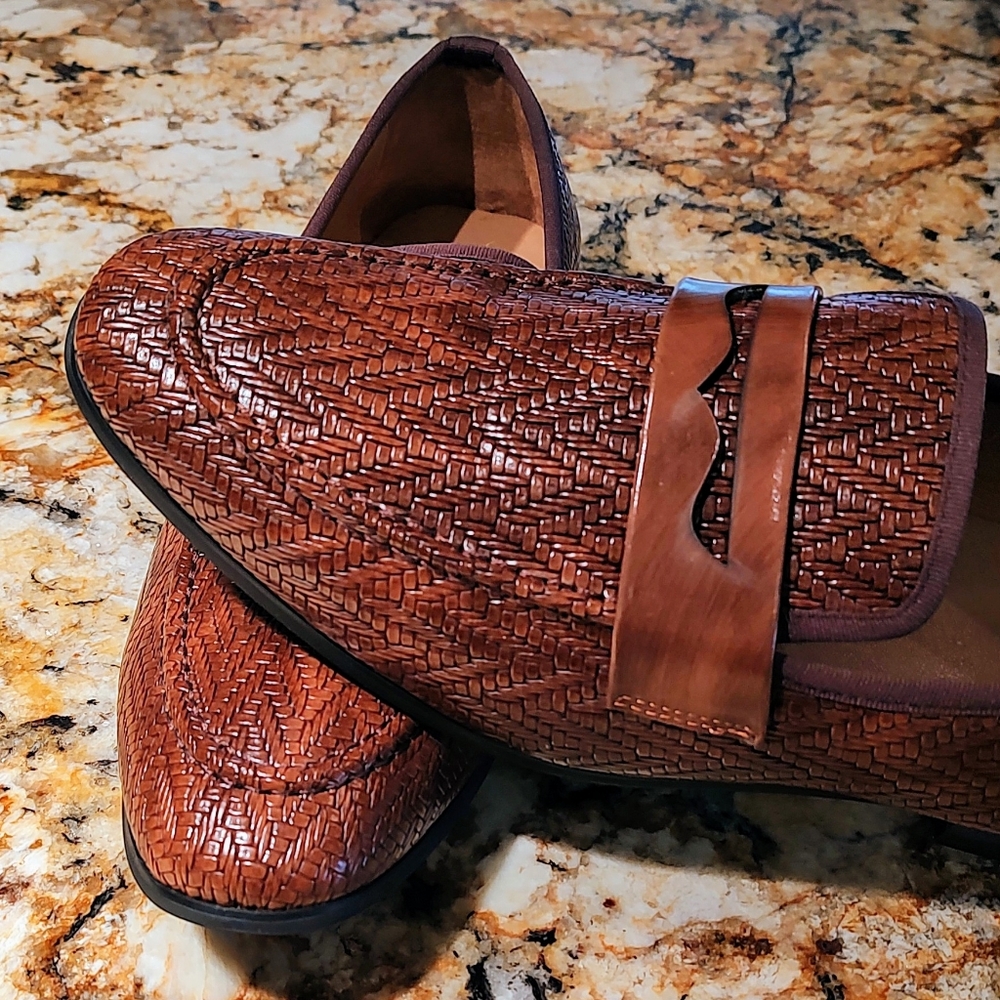 Men's Meijiana brown weave design loafers, size 12 preowned, very good condition - Picture 11 of 15